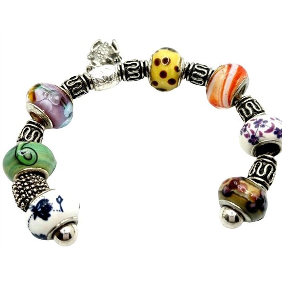 Colorful Frog Charm Cuff Bracelet Pendant Lampwork Handcrafted Glass Bead - Picture 3 of 7